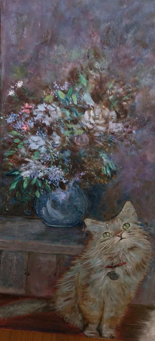 Original Painting Beloved Companion Cat with Florals