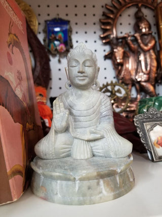 Soapstone Buddha in Lotus Flower 4"