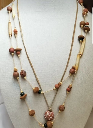 1970s Clay Wood Bone Hairpipe Beaded Necklace