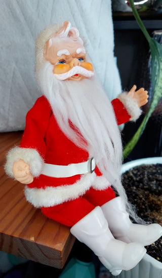 Midcentury Flexible Santa Claus Figurine Doll made in Japan. Sits or stands.