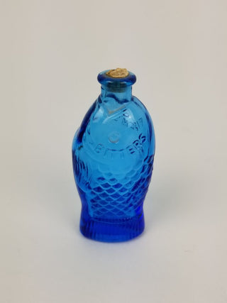 Vintage Bitters Bottle Blue Fish Glass with Cork Miniature