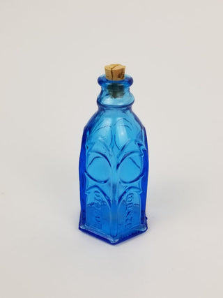 Vintage Ink Bottle Blue Glass with Cork Miniature Wheaton Glass