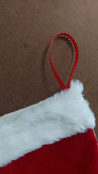 Vintage Red Velvet Fabric and Faux Fur Christmas Stocking (2" top)