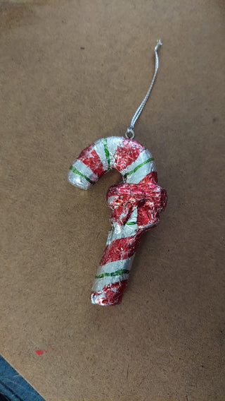 Old world red bow candy cane, foiled ornament