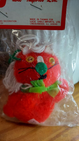 1960s Lion Cat plush Christmas ornament by Lucie Sable imports ltd made in Taiwan