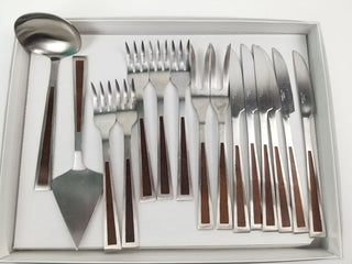 MCM Charcuterie Flatware 15pc Wood Inlay Stanley Roberts