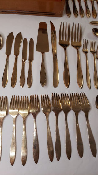 1920s Regal 150pc Gold flatware server set by Dirilyte-Dirigold