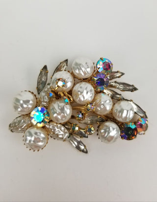 Beau Jewels Brooch Pin Faux Pearl Rhinestone