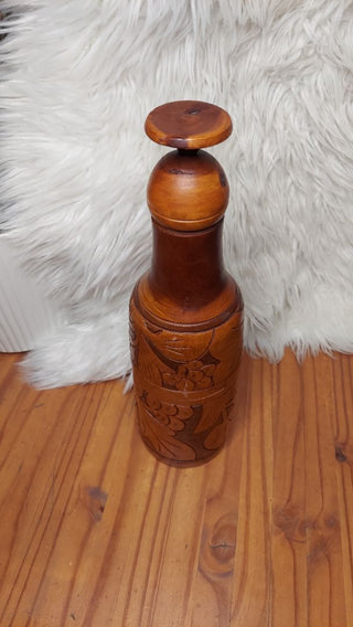 Hand Carved Teak Okolehao Three Piece Decanter - Folk Art