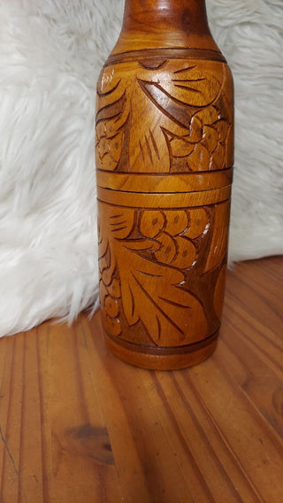 Hand Carved Teak Okolehao Three Piece Decanter - Folk Art