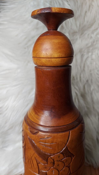 Hand Carved Teak Okolehao Three Piece Decanter - Folk Art