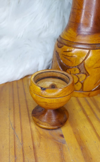 Hand Carved Teak Okolehao Three Piece Decanter - Folk Art