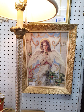 Christmas Angel in Gold Wood Frame