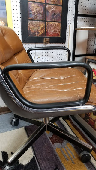 AS IS Charles Pollock for Knoll Executive Office Chair Brown Leather Steel Case Rolling Chair