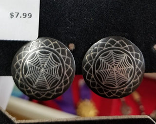 Spider Web Clip On Earrings Round Medallion