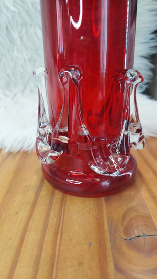 1980s Red Eastern European vase by Jerzy Słuczan - Orkusz for Tarnowiec, postmodern art glass