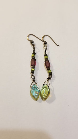 EB Beaded Leaf Earrings 925 Silver Hooks