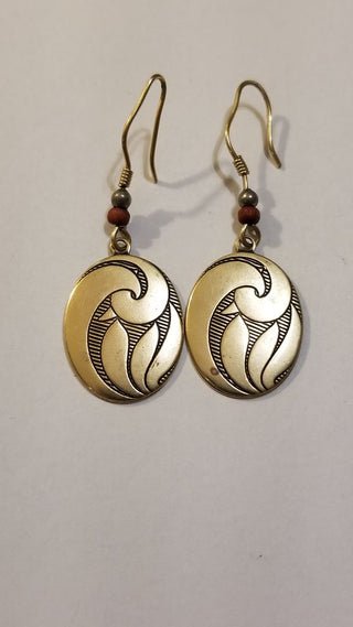 EB Rustic Brass Medallion Earrings Gold Hooks