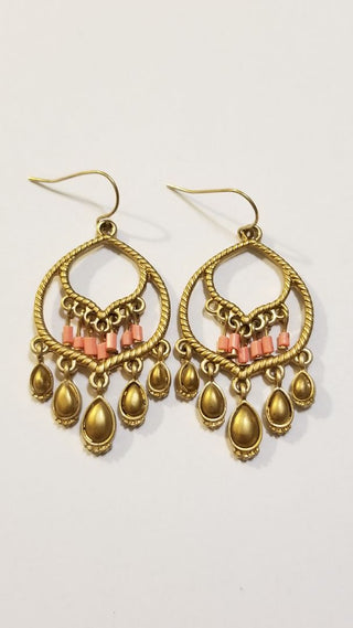 EB India Dangly Hook Earrings Gold and Pink