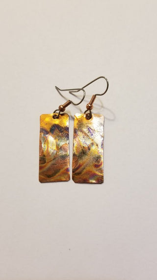 EB Artisan Tempered Copper Hook Earrings Rectangle