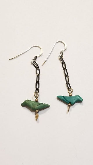 EB Turquoise Birds Silver Chain Earrings