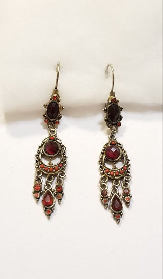 EB Ruby Red Dangly Earrings Closed Hooks