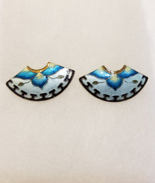 EB Enamel on Silver Fan Shaped Stud Earrings