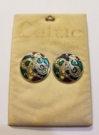 EB Sold'or Ireland Celtic Enamel Medallion Earring Miracle Jewelry