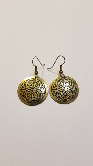 EB Celtic Knot Book of Kells Brass Medallion Earring Irish Heritage