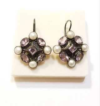 EB Amethyst Pearl 925 Sterling Hook Earrings