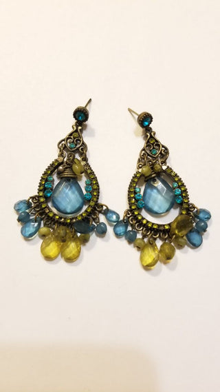 EB 90s Boho Earrings Blue Green Dangly Studs