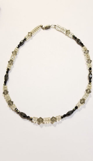 EB Glass Bead Choker Necklace Smokey Gray Clear Black