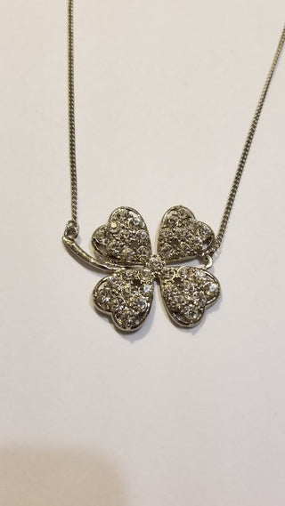 EB Rhinestone Shamrock 4 Leaf Clover Necklace for St Pattys