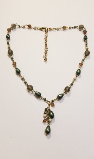 EB Beaded Gold Chain Necklace Green