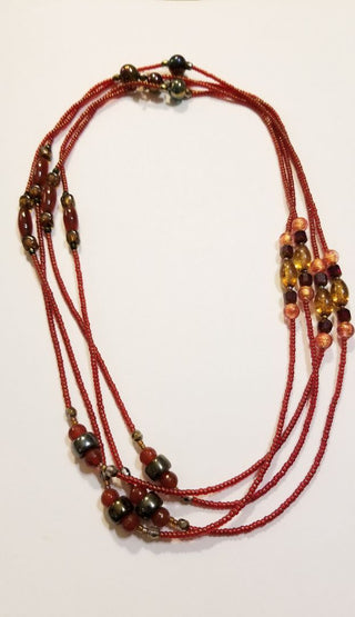 EB Ultra Long Single Strand Beaded Necklace Red with Metallic