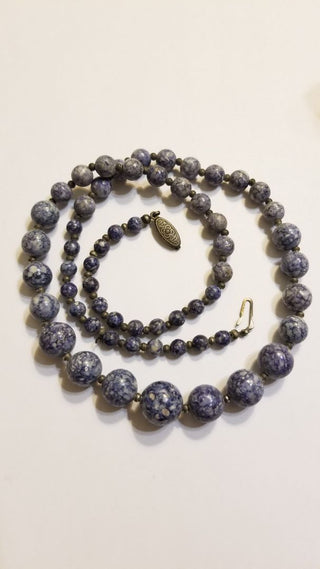 EB Blue Spot Jasper Natural Stone Graduated Bead Necklace