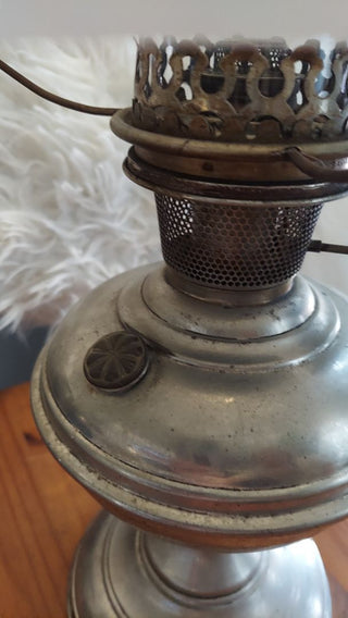1915-16 Antique Model 6 Oil Lamp by Aladdin Mantle Lamp Company, milk glass shade as is
