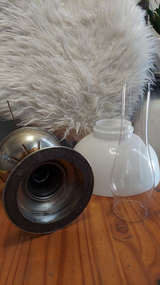 1915-16 Antique Model 6 Oil Lamp by Aladdin Mantle Lamp Company, milk glass shade as is
