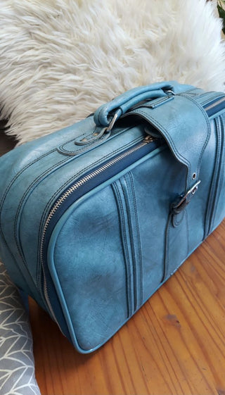 1970s Blue Wheel-away Featherlite Luggage by Sears. beautiful Paisley interior! As-is