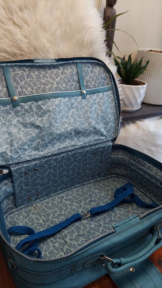 1970s Blue Wheel-away Featherlite Luggage by Sears. beautiful Paisley interior! As-is