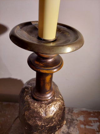 Artist Original Bronze tone rustic Human Skull Candle Stick Table Lamp