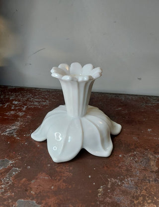 Lotus Milk Glass Candlestick and Pedestal Candle Holder by Westmoreland (T&M)