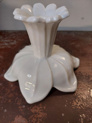 Lotus Milk Glass Candlestick and Pedestal Candle Holder by Westmoreland (T&M)