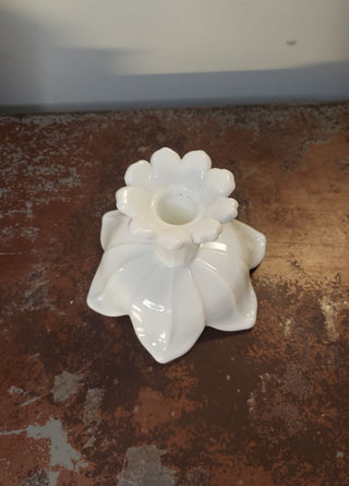 Lotus Milk Glass Candlestick and Pedestal Candle Holder by Westmoreland (T&M)