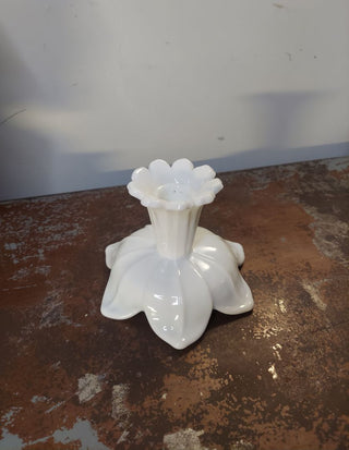 Lotus Milk Glass Candlestick and Pedestal Candle Holder by Westmoreland (T&M)