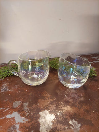 1958 Iridescent Luster Open Sugar & Creamer Set by West Virginia Glass Specialty