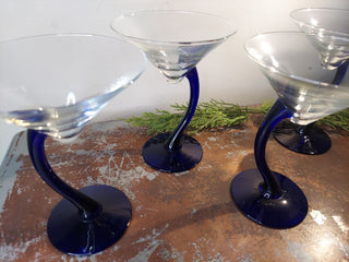 4 Martini Cobalt Swerve Cocktail Glasses by Libbey