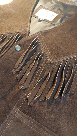Vintage Western Brown Leather Snap Button Vest with tassles by BULL Genuine Leather Made in Mexico