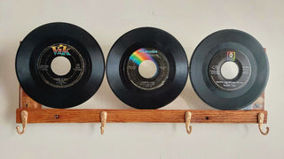 The Vinyl Record and Acrylic Hook Rack. Upcycled Vintage 45 RPM Vinyl Record Wall Mount Hanging Rack - 4 hook (As-Is)