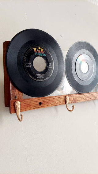 The Vinyl Record and Acrylic Hook Rack. Upcycled Vintage 45 RPM Vinyl Record Wall Mount Hanging Rack - 4 hook (As-Is)